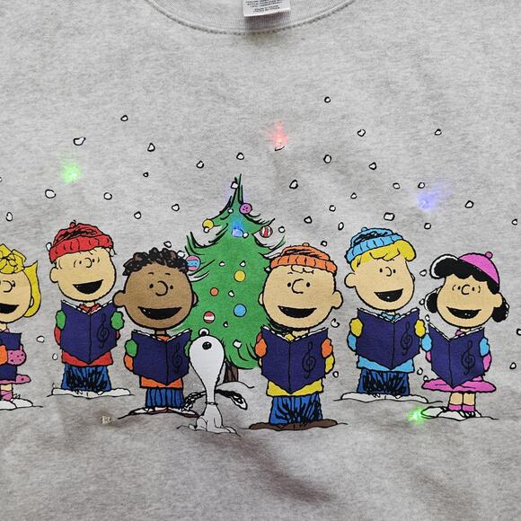 Peanuts Light Up Christmas Holiday Sweater Crew Neck Sz XL Snoopy Charlie Brown - Picture 2 of 9